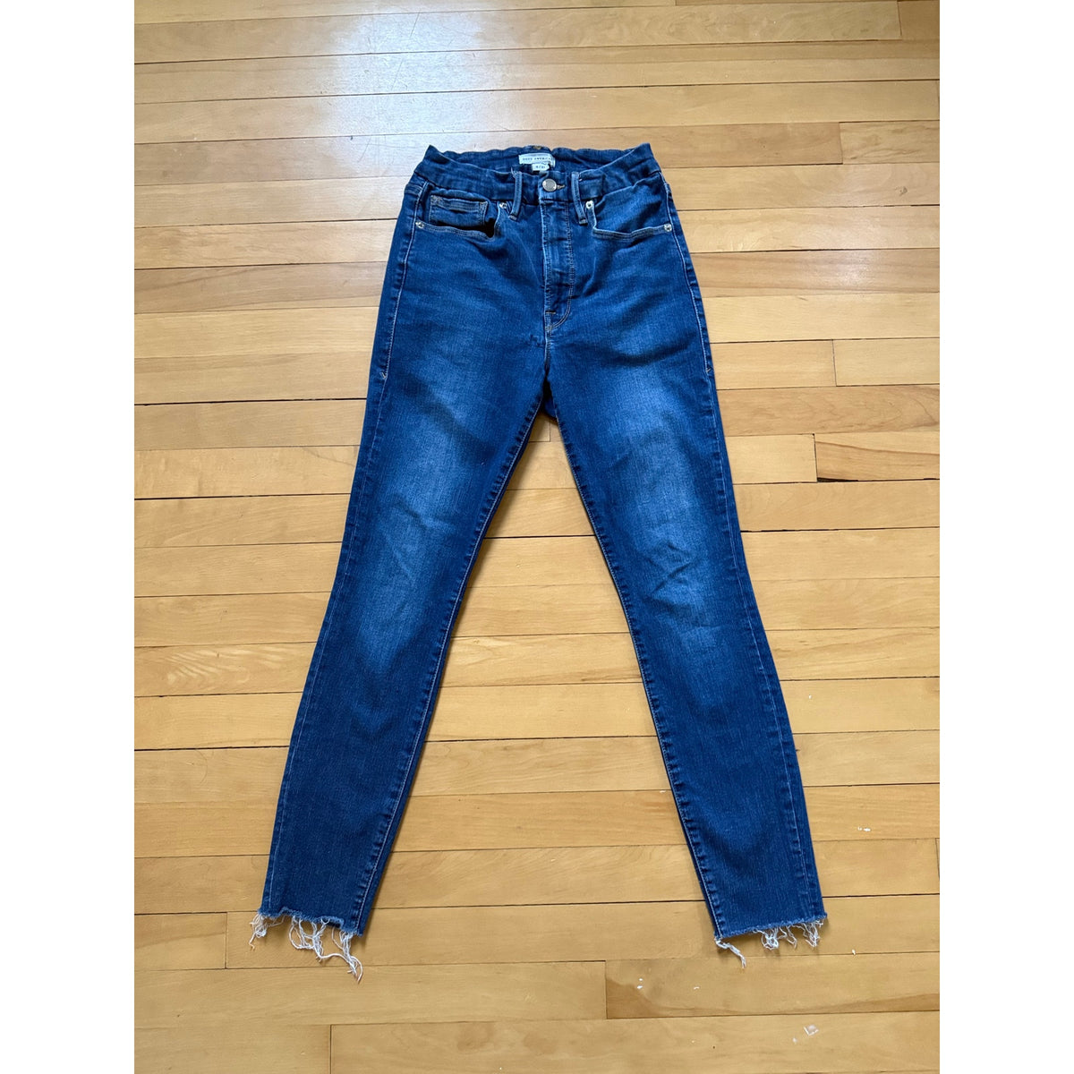Good American Good Waist Skinny Jeans Blue 4 / 27 Raw Fray Hem High Rise