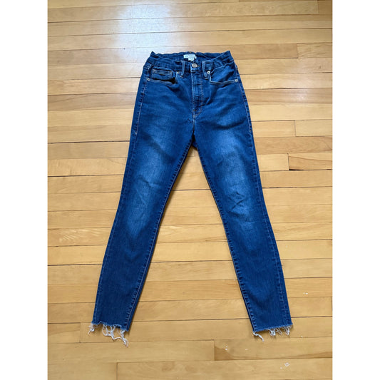 Good American Good Waist Skinny Jeans Blue 4 / 27 Raw Fray Hem High Rise