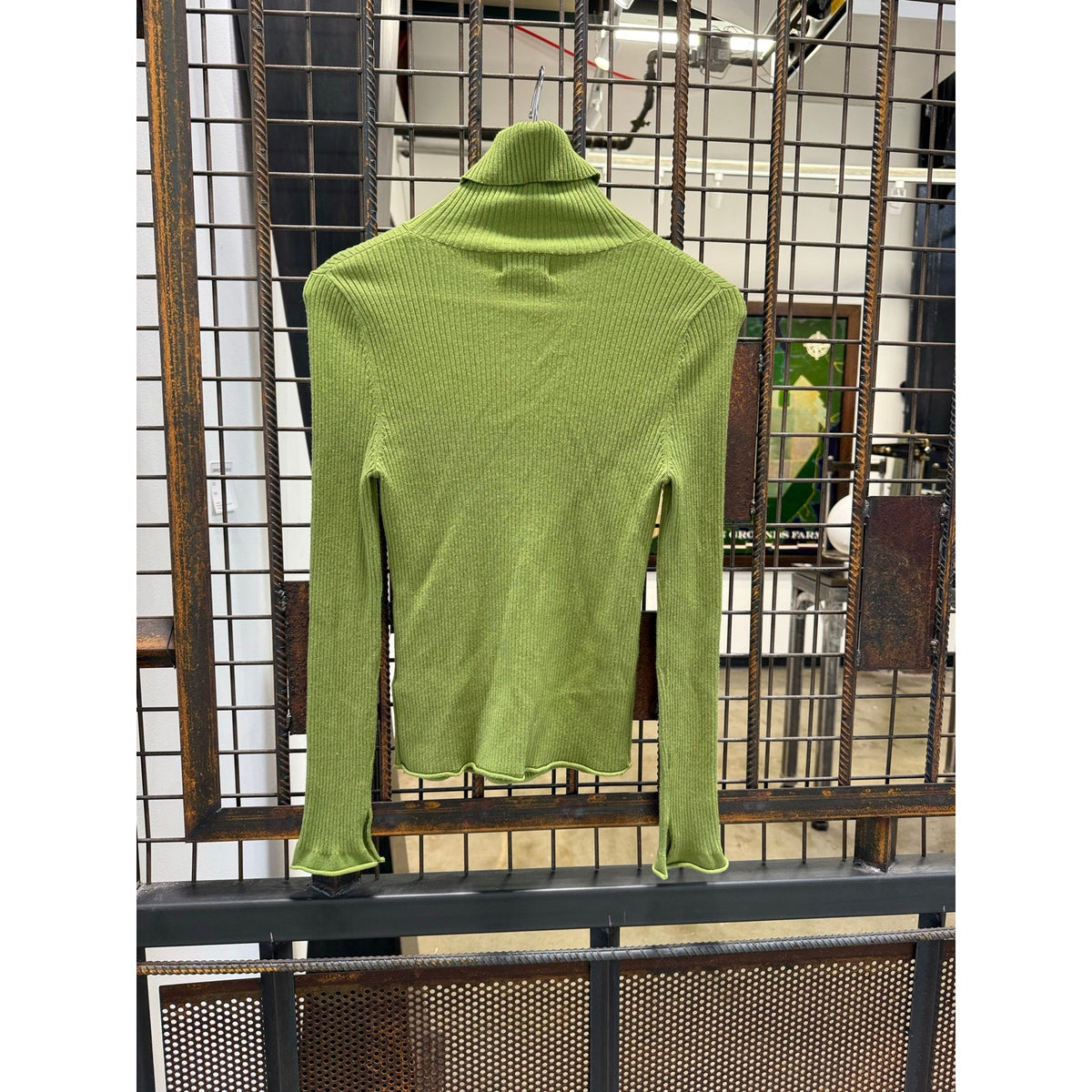 Maeve Anthropologie Ribbed Turtleneck Sweater Chartreuse Green Slit Cuff XS Extra