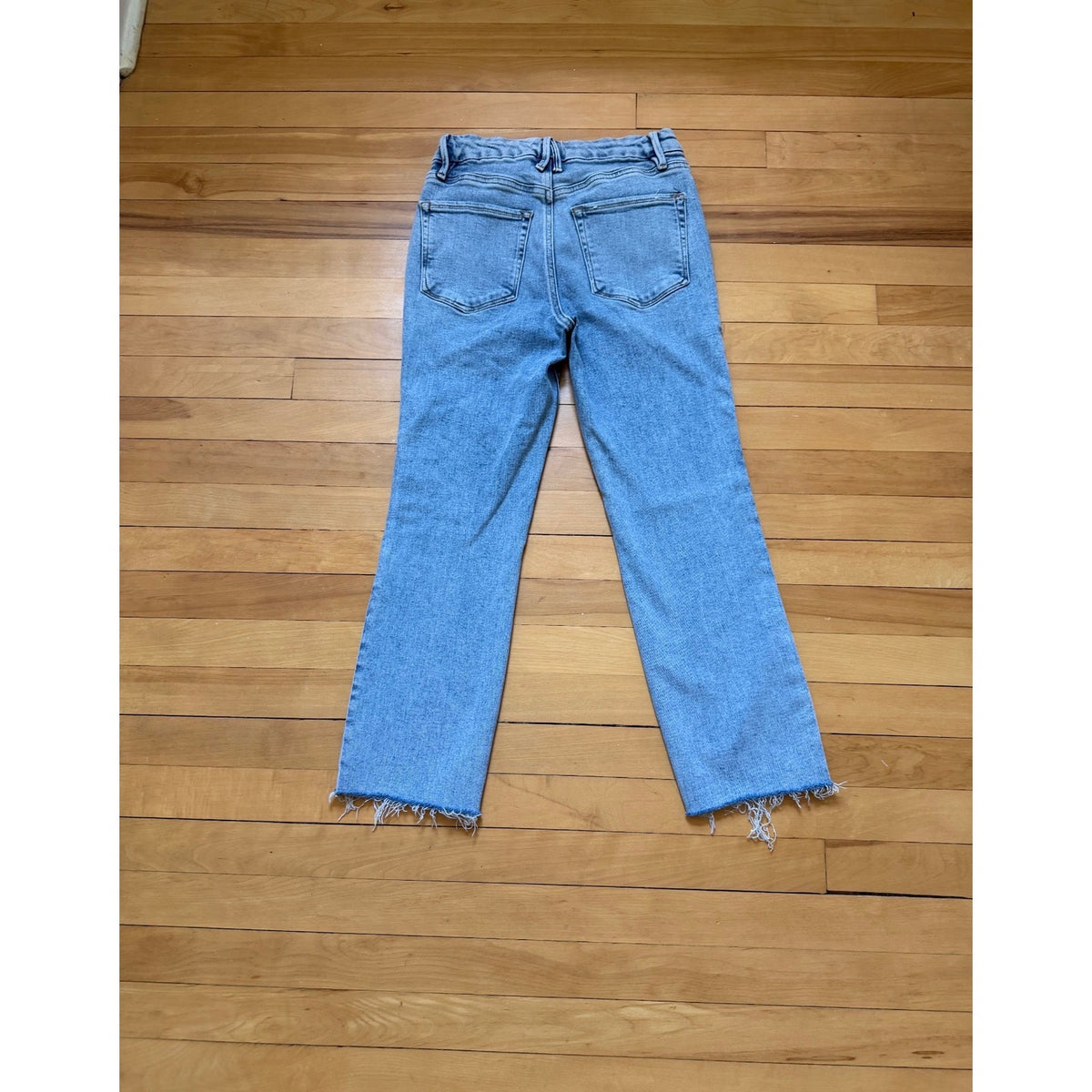 Good American Jeans Size 0 Light Wash High Rise Wide Leg Frayed Hem EUC