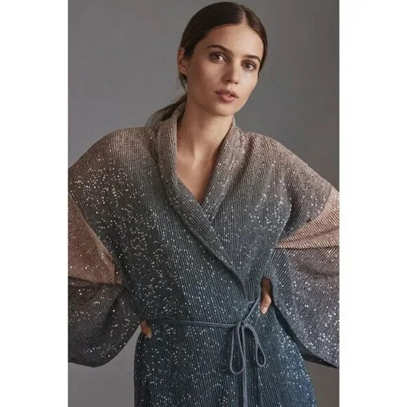 Anthropologie Sparkly Sequin Long Cardigan One Size - Stevie Nicks Boho Duster