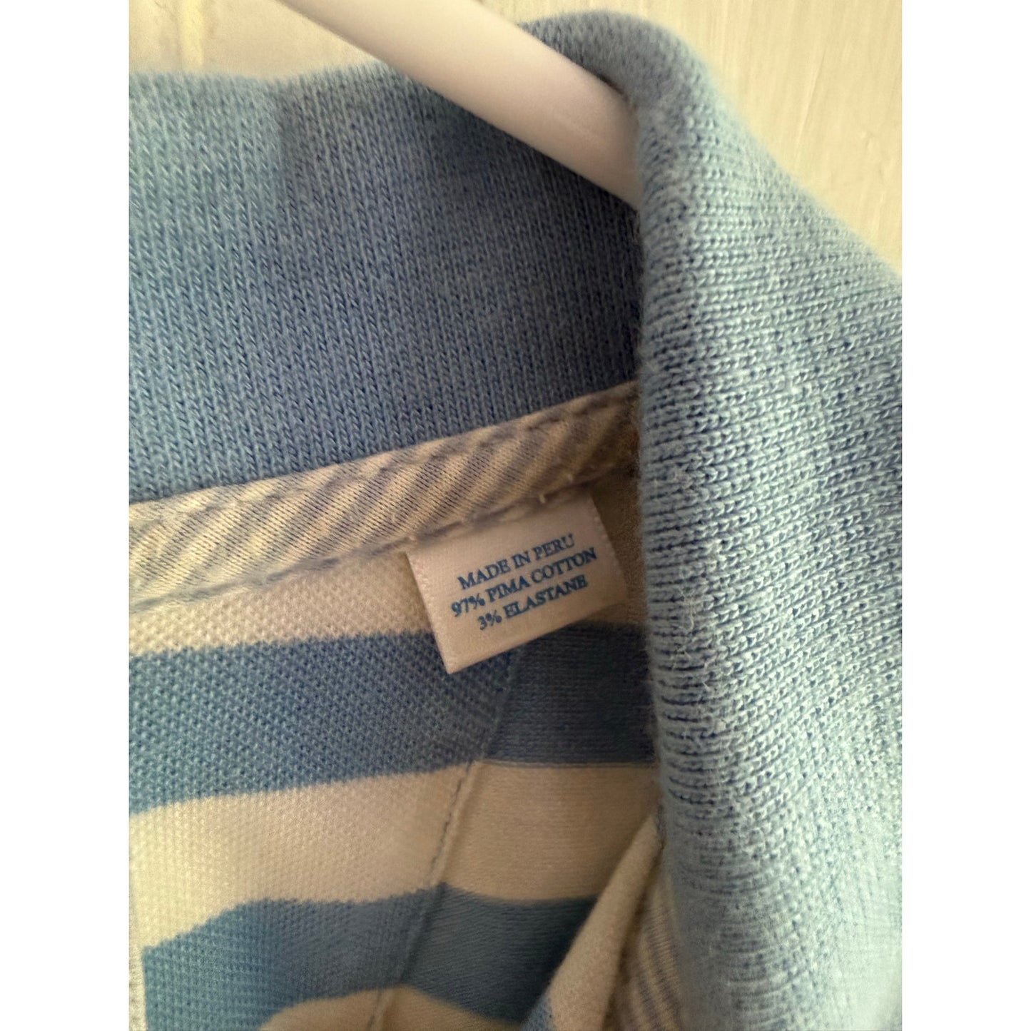 Southern Tide Polo Shirt Mens Medium M Light Blue White Striped Performance EUC