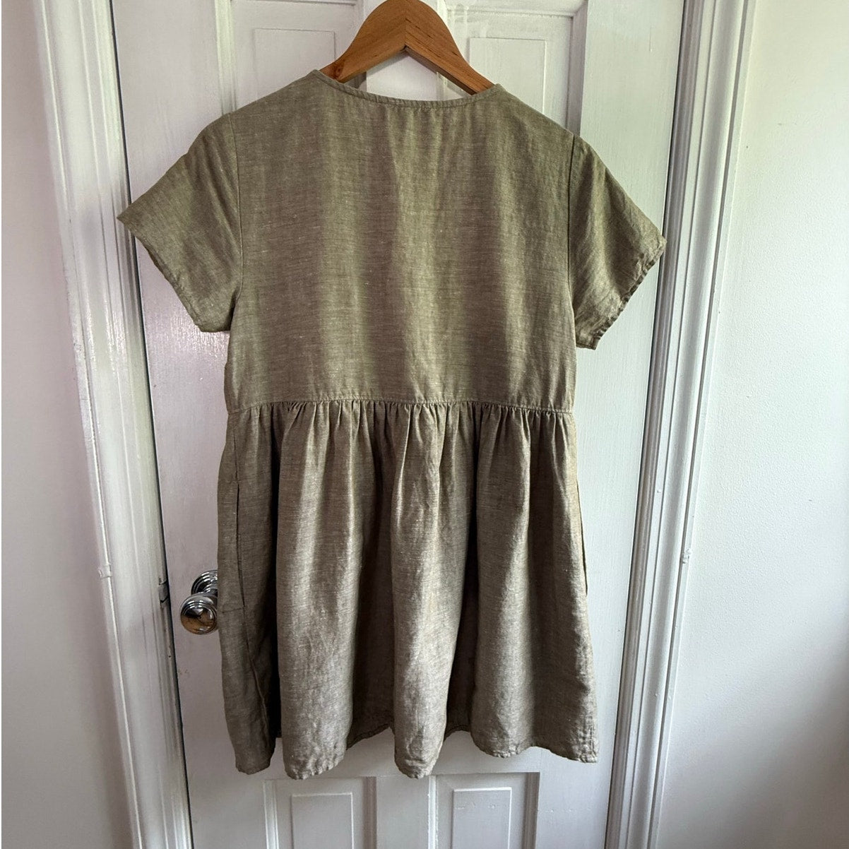 Madewell Sage Green Linen Blend Button Front Short Sleeve Dress Women's XS EUC