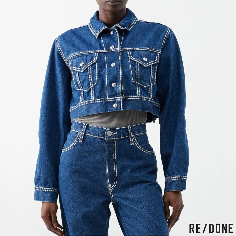 NWT RE/DONE Chunky Stitch Indigo Cropped Trucker Jacket S ✨ Street Holy Grail ✨