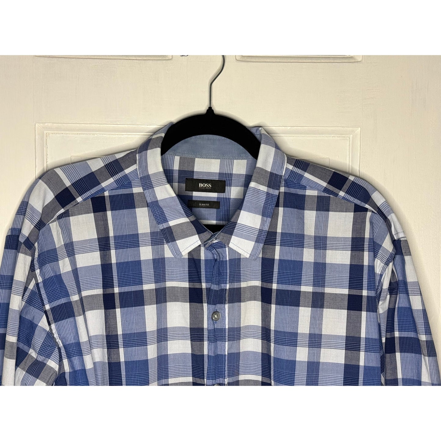 Hugo Boss Slim Fit Button Down Shirt Blue/White Plaid XL