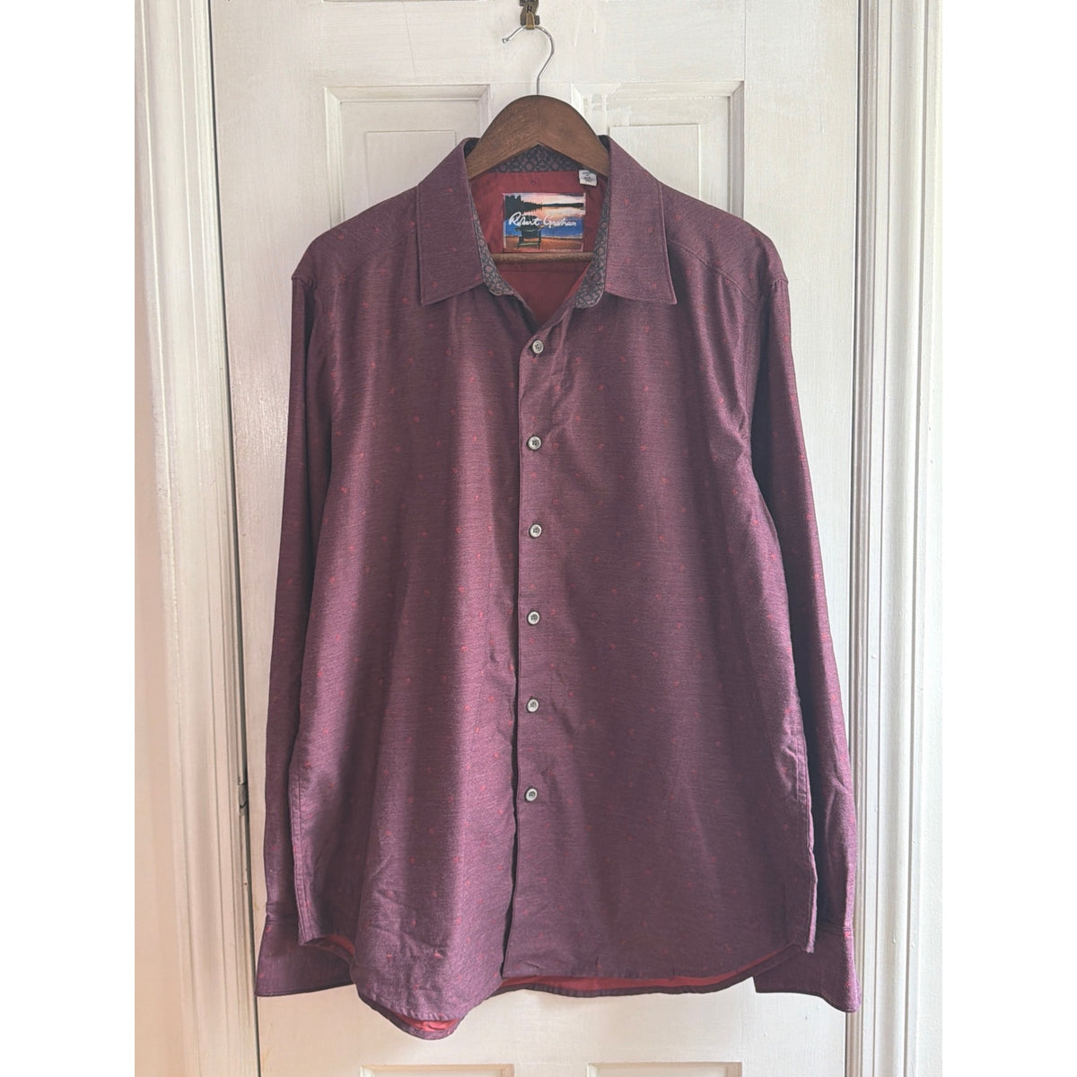 Robert Graham Mens Medium Navy Striped Button Down Shirt Paisley Flip Cuff