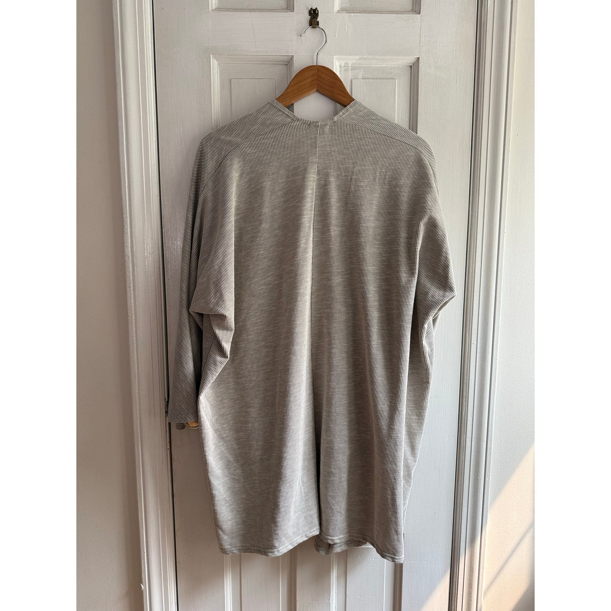 DONNI. NWT Gray Ribbed Open Front Duster Cardigan Pockets One Size OSFA