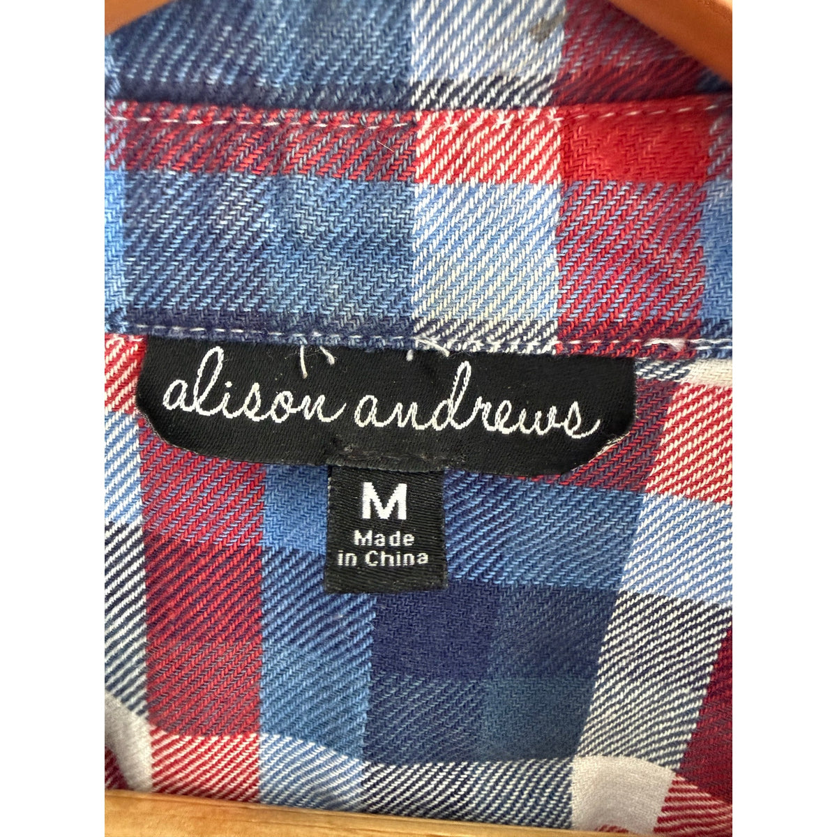 Alison Andrews Red White and Blue Plaid Shirt Size Medium EUC