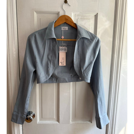Oh Polly Blue Cropped Long Sleeve Collared Top - NWT - Size 2