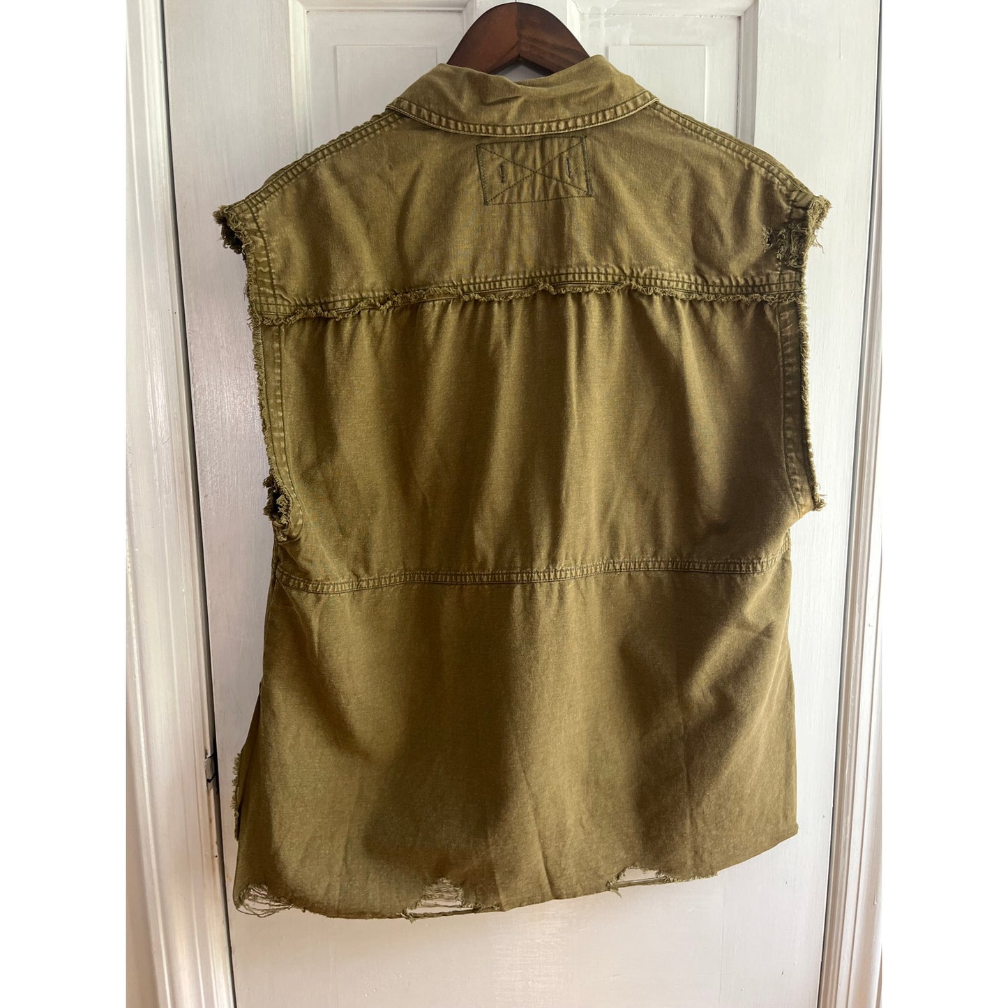 We The Free People Drifter Vest - Olive Green Distressed Denim - Size Small - EUC