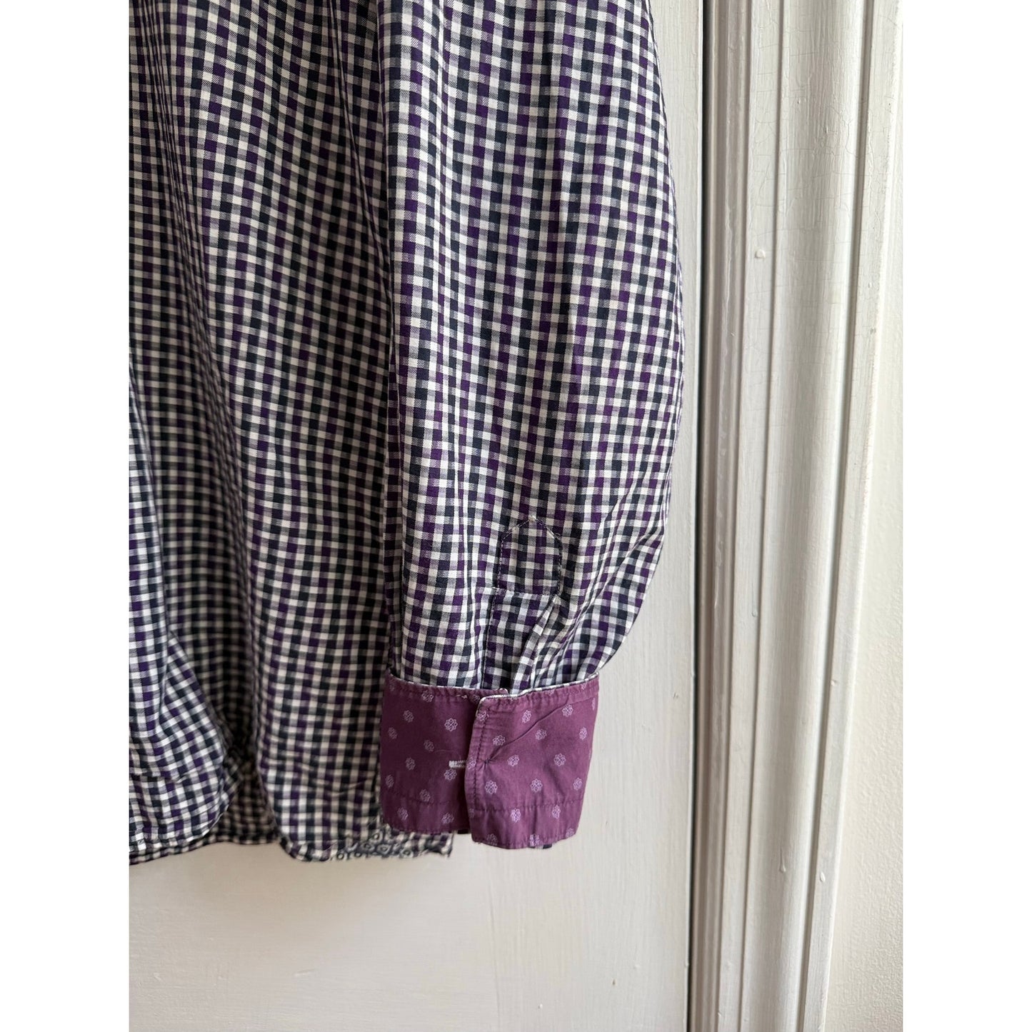 Ted Baker Size 5 Gingham Purple Long Sleeve Button Down