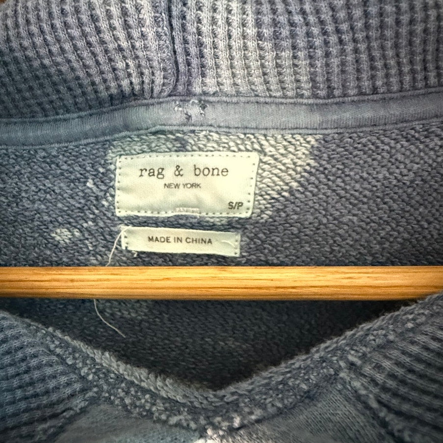 Rag & Bone "Racer Lips" Hoodie - Blue Acid Wash - Small - Excellent