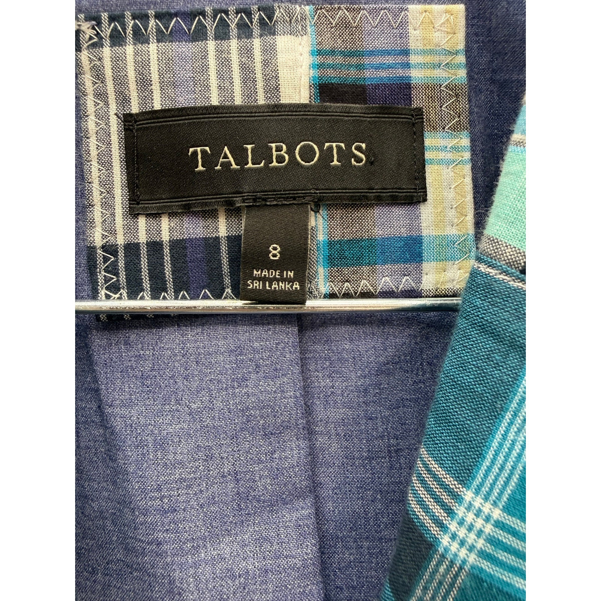 Talbots Women's Size 8 Blue Green Plaid Cotton Blazer Jacket Preppy Classic
