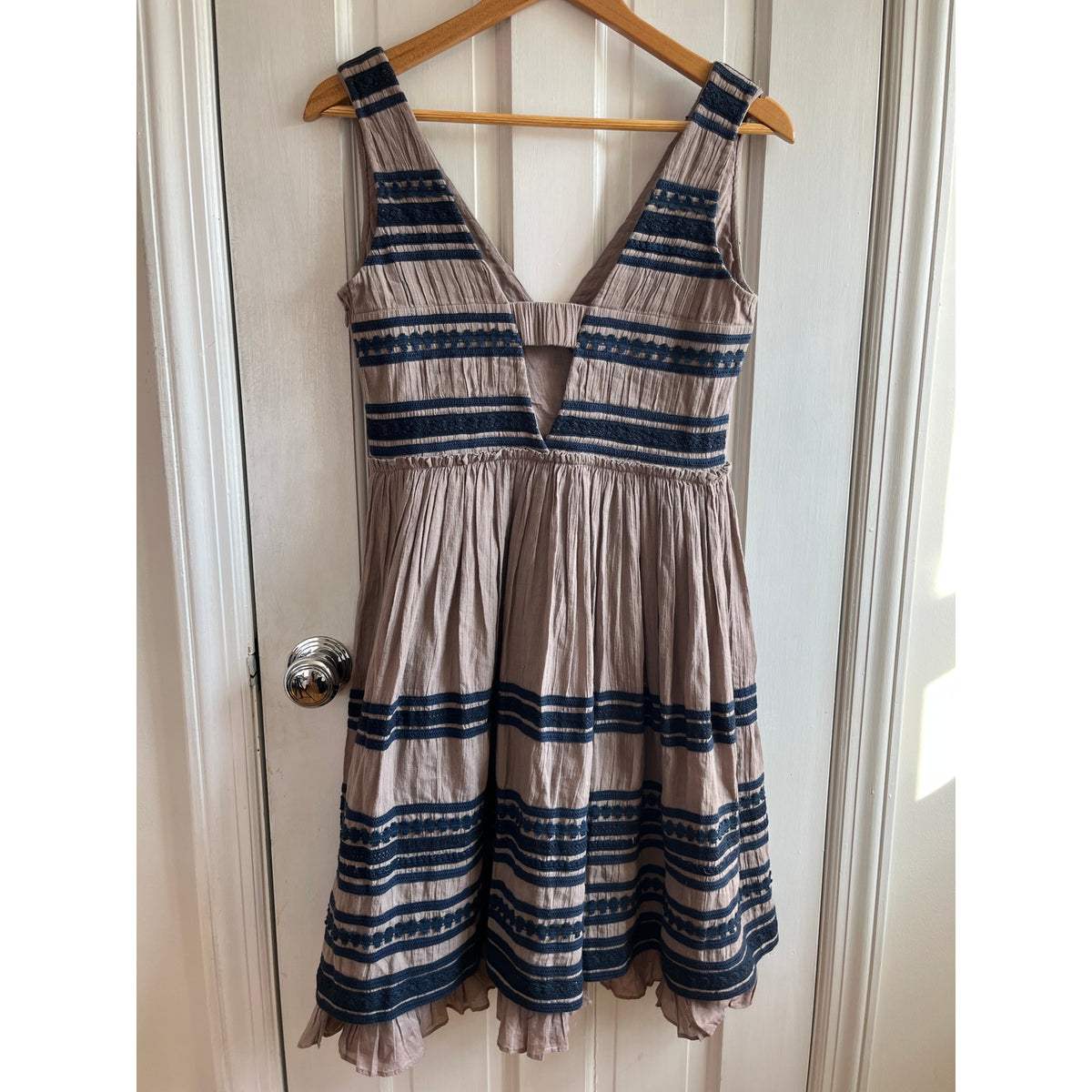 Project Alabama Artisanal Hand-Stitched Pleated Cotton Voile Dress Taupe XS