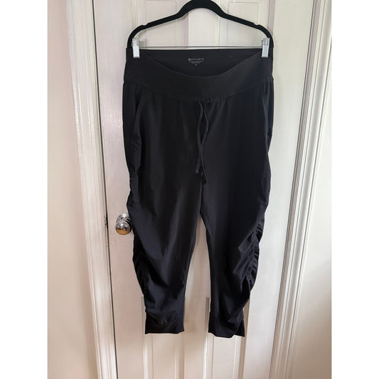 Athleta Venice Ruched Jogger Pants Black Size 12 Crop Capri Hiking Lounge EUC