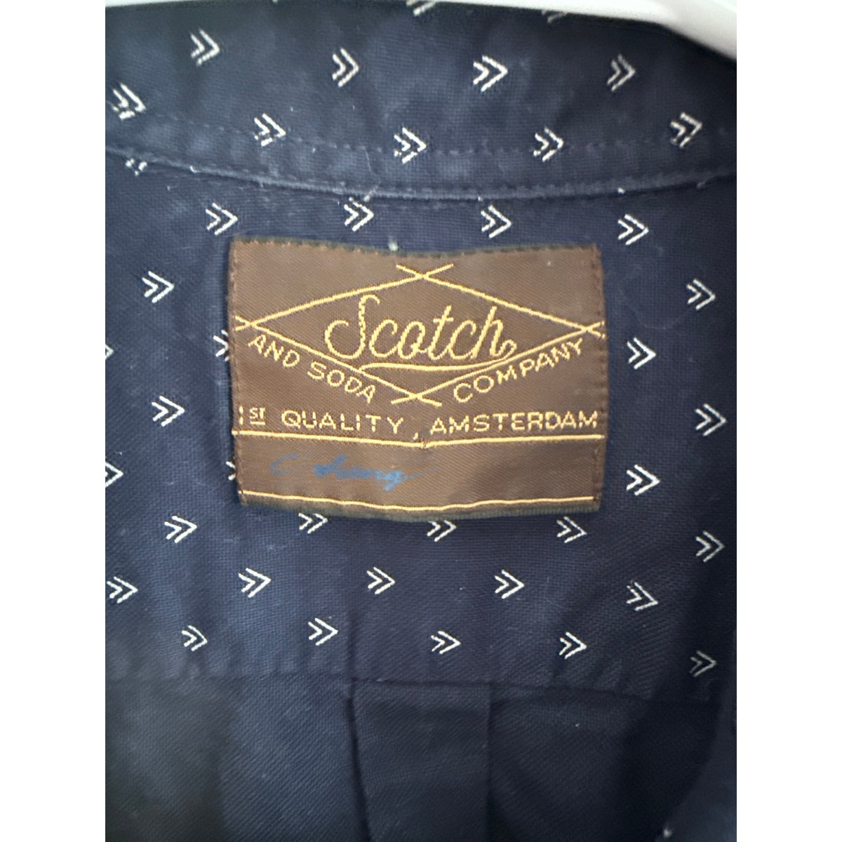 Scotch & Soda Mens Button Down Shirt Navy Blue Mountain Pattern Medium