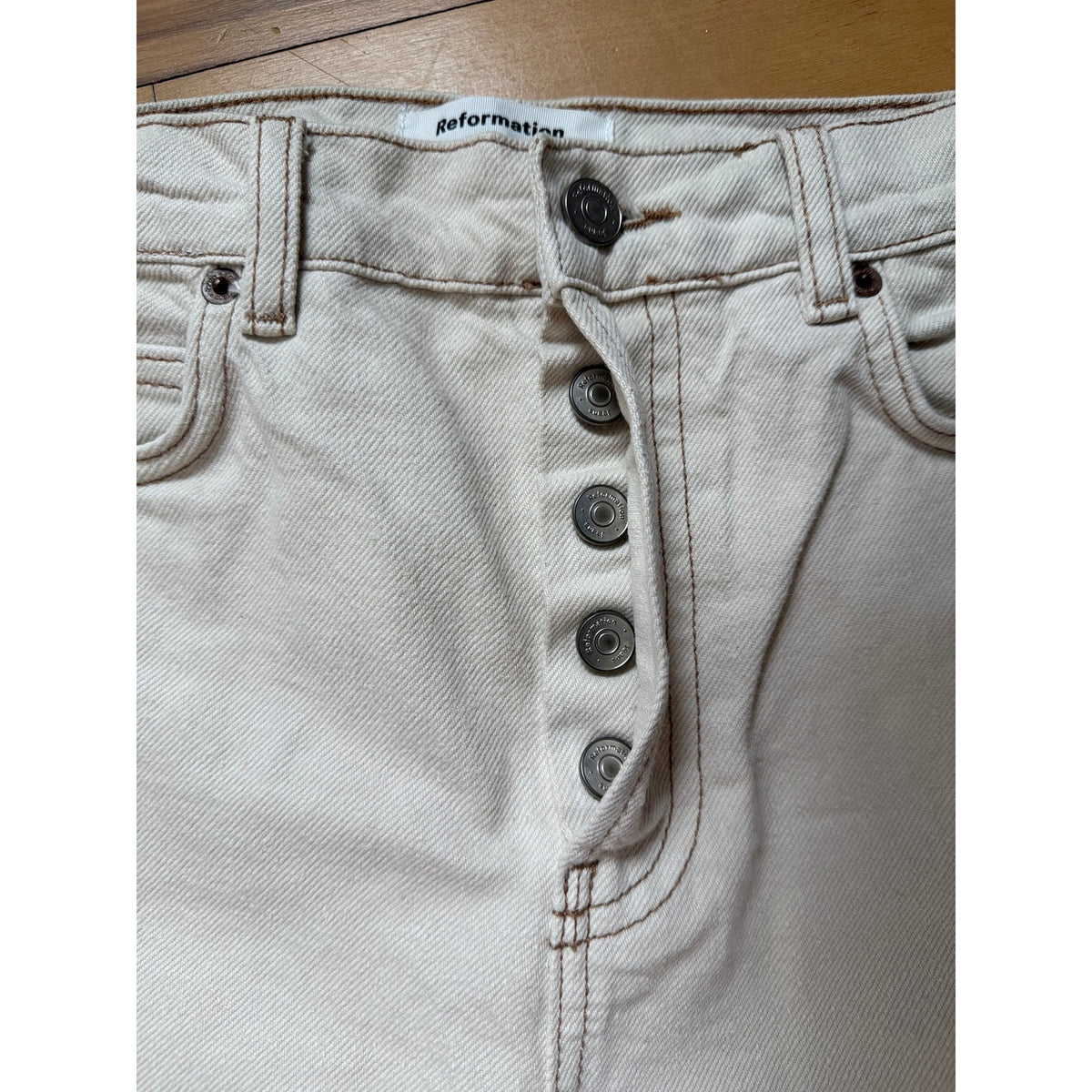 Reformation Cynthia High Rise Straight Jeans Bone White Size 24 EUC