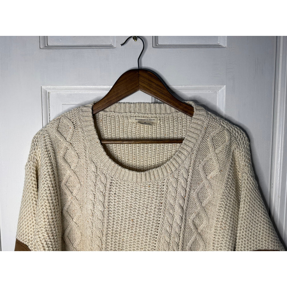 Coincidence & Chance: Anthropologie Cable Knit Sweater W/ Patches Small(Loose Fit)