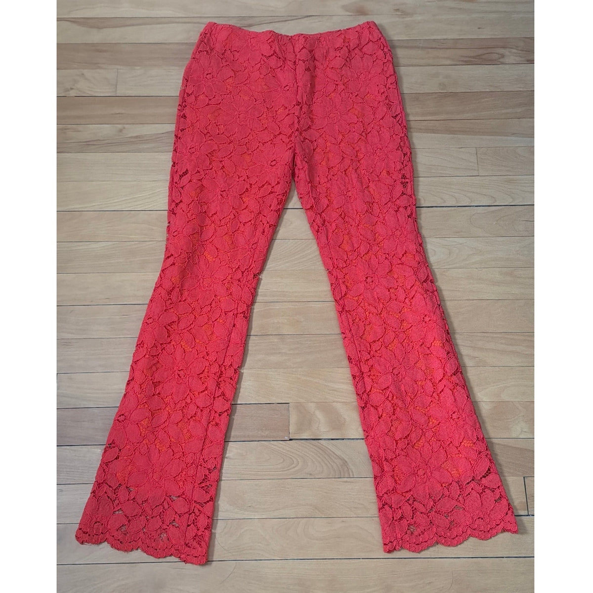 Free People Wild Laces Pull On Crop Flare Pants Coral Pink XS EUC