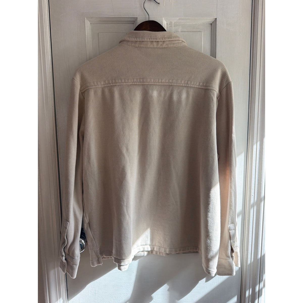 Madewell Waffle Knit Long Sleeve Button Up Shirt - Beige, Large