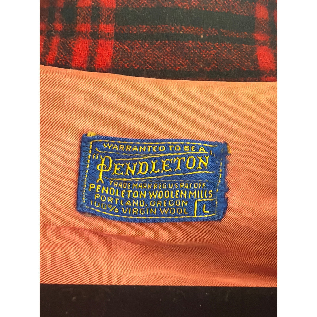 Vintage Pendleton 100% Virgin Wool Field Shirt Jacket CPO Red Black Plaid Mens L