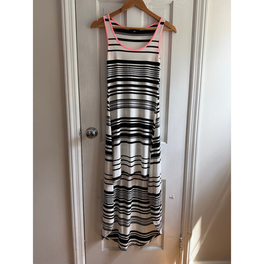 Aqua White & Orange Striped Crew Neck Tank Midi Dress - Size XS