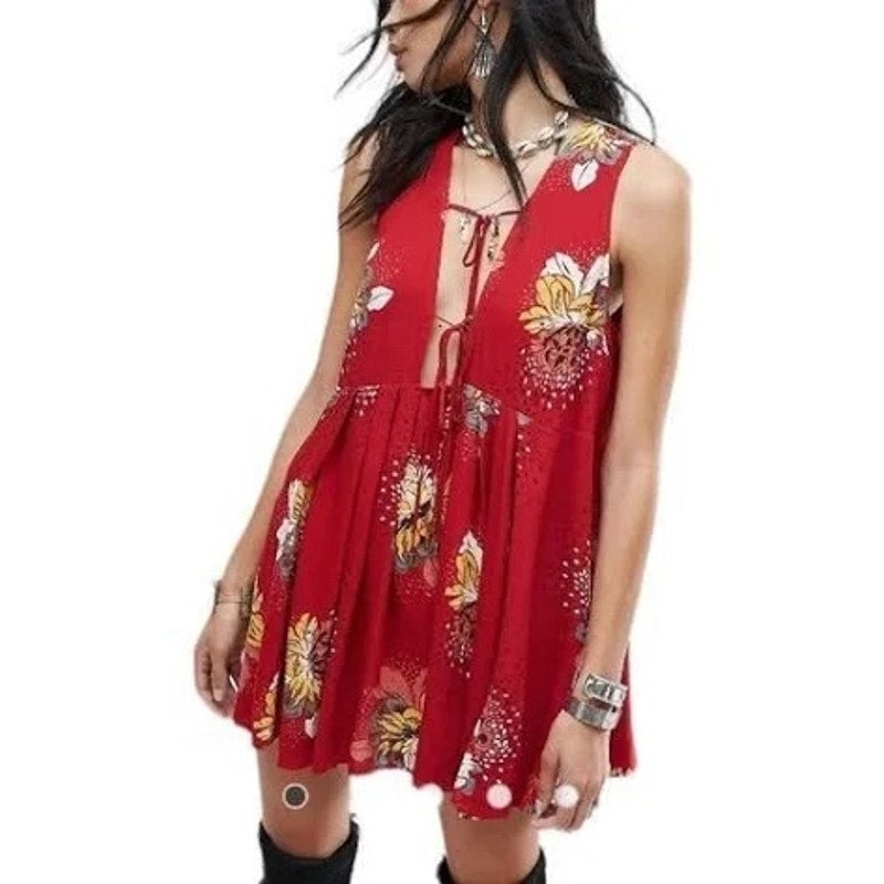 🍒 Free People "Lovely Day" Floral Mini | Red Combo -- Small/Petite