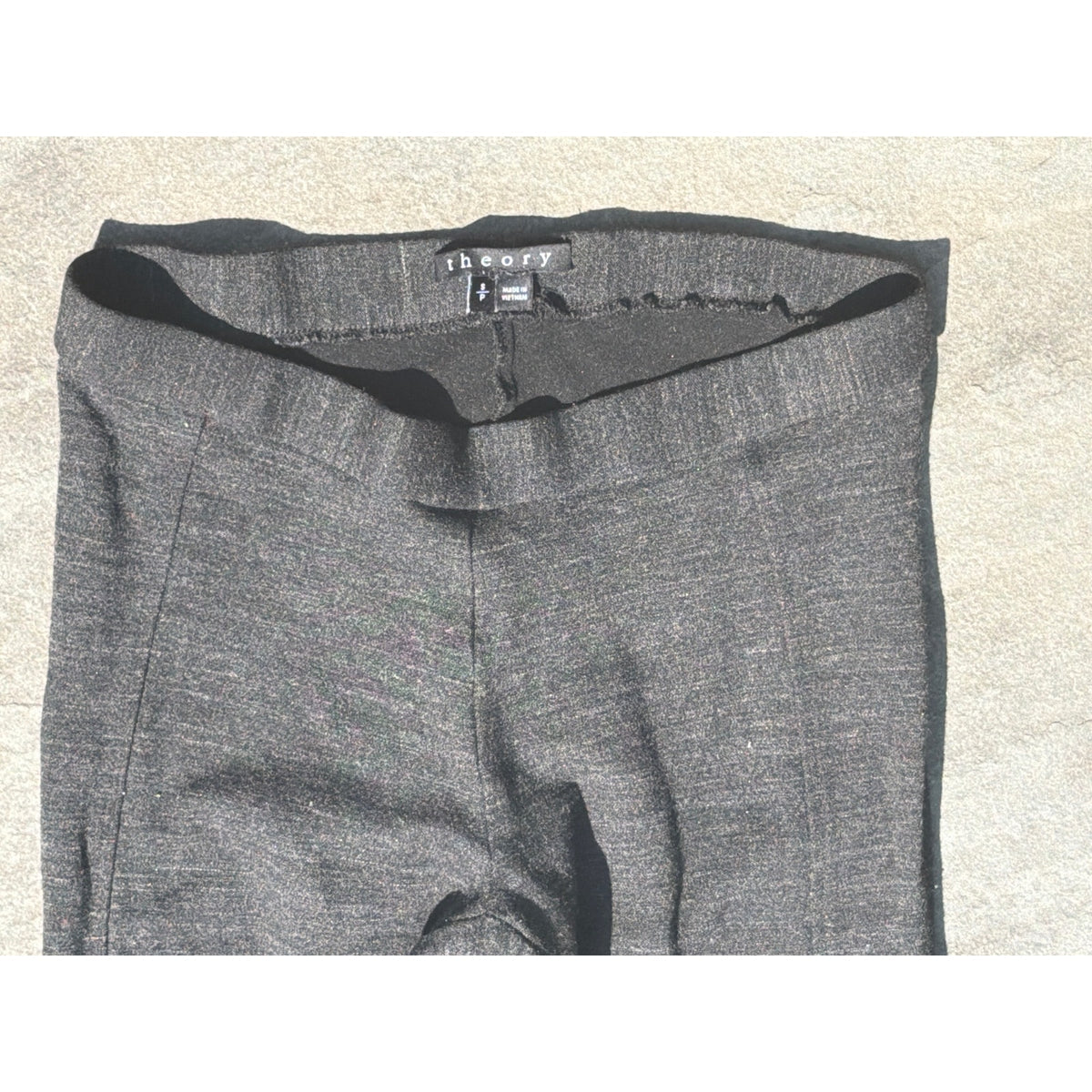 Theory Charcoal Gray Heathered Knit Elastic Waist Leggings Pants Small S/P EUC