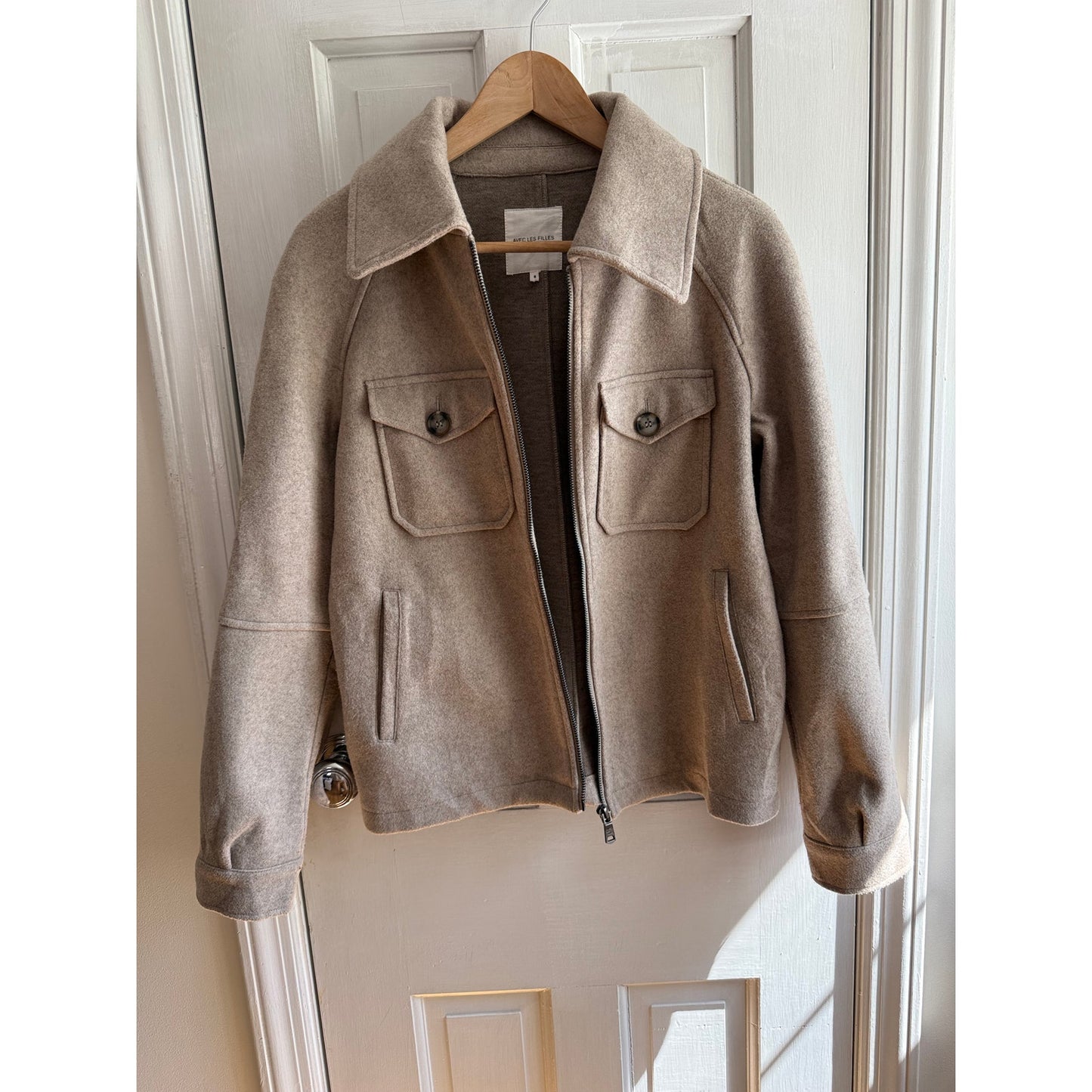 Avec Les Filles Felted Blend Zip-Up Jacket - Beige - Size Petite - EUC