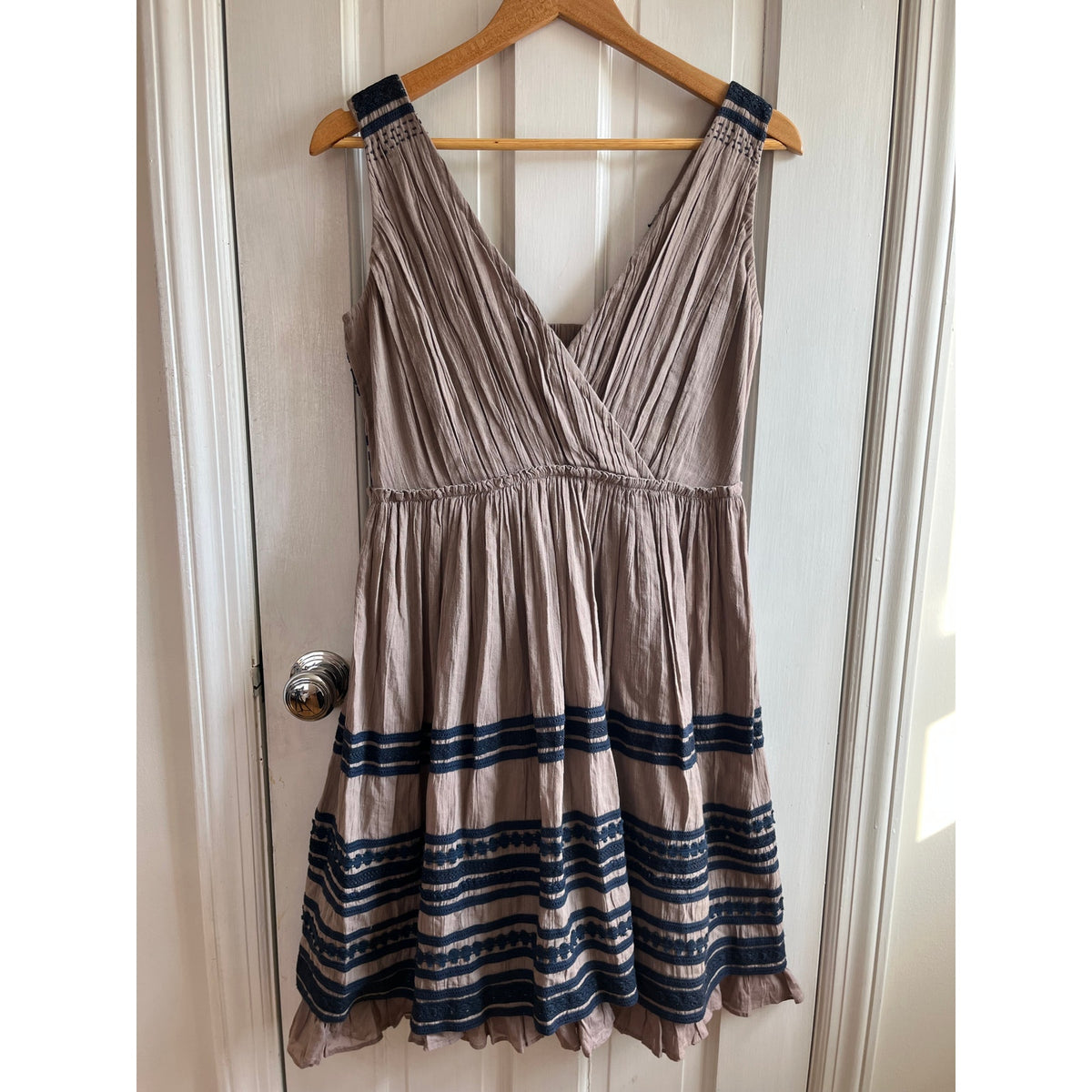 Project Alabama Artisanal Hand-Stitched Pleated Cotton Voile Dress Taupe XS