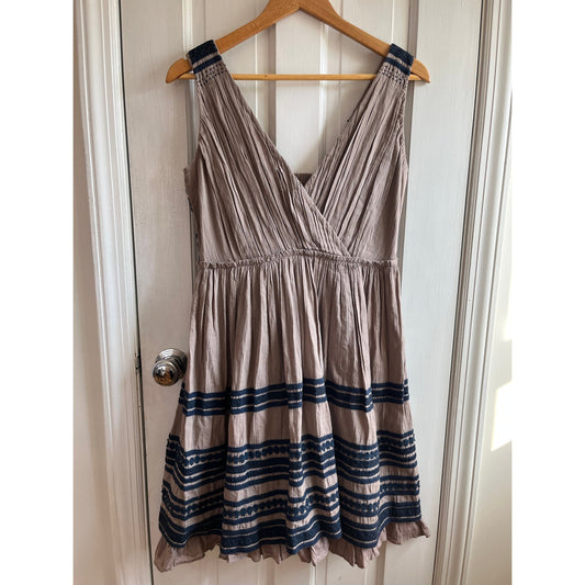 Project Alabama Artisanal Hand-Stitched Pleated Cotton Voile Dress Taupe XS