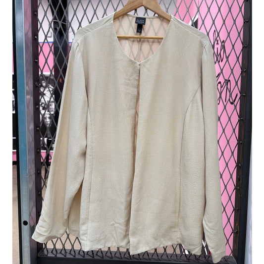 Eileen Fisher Woman 2X Silk Blend Blazer Jacket Bone Cream Open Front EUC