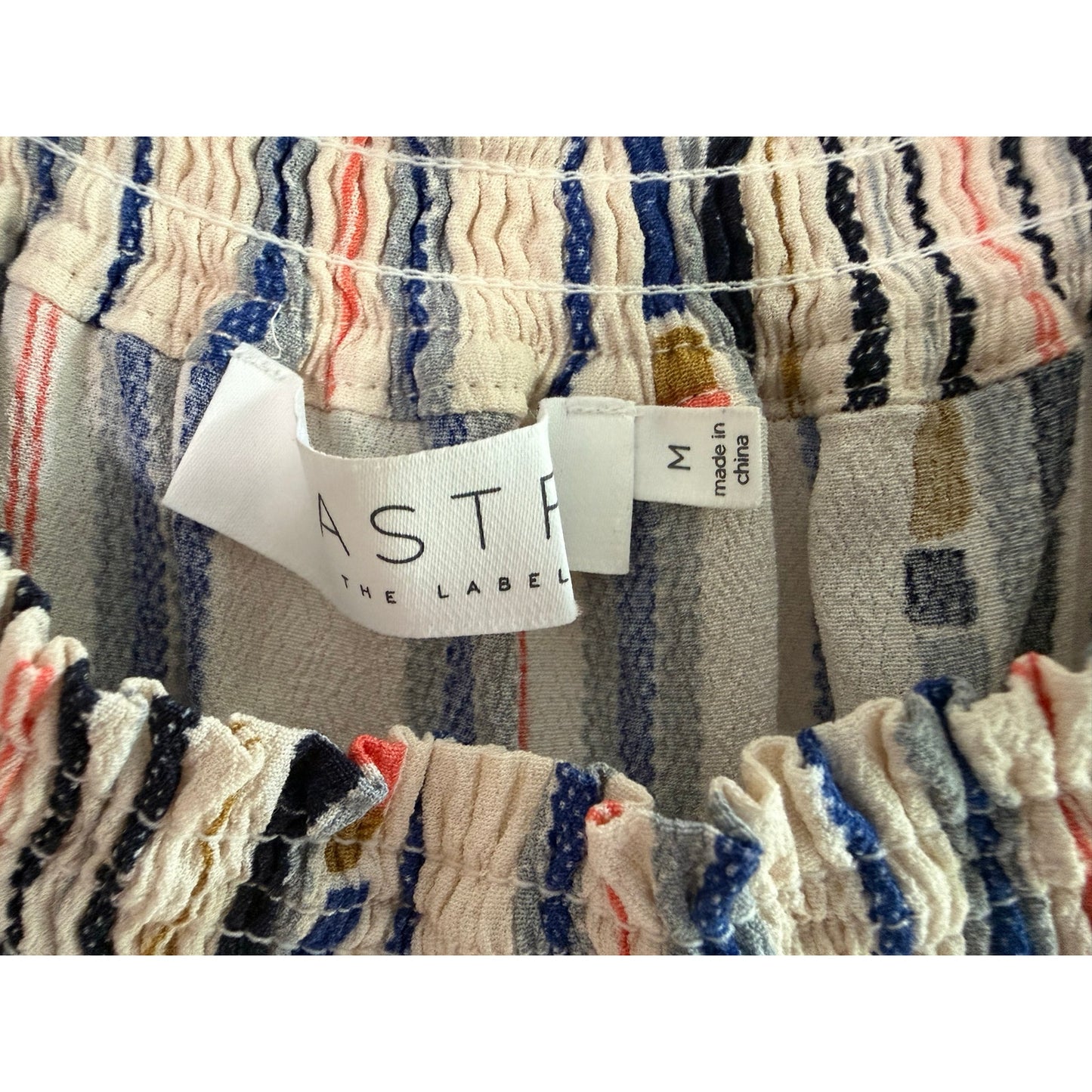 ASTR the Label Striped Off-the-Shoulder Blouse Orange Blue White