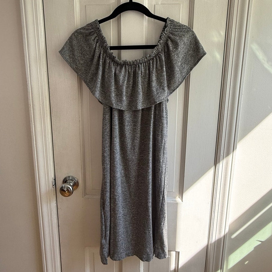 Current/Elliott The Ruffle Dress Heather Gray Off the Shoulder Mini Size 1 EUC