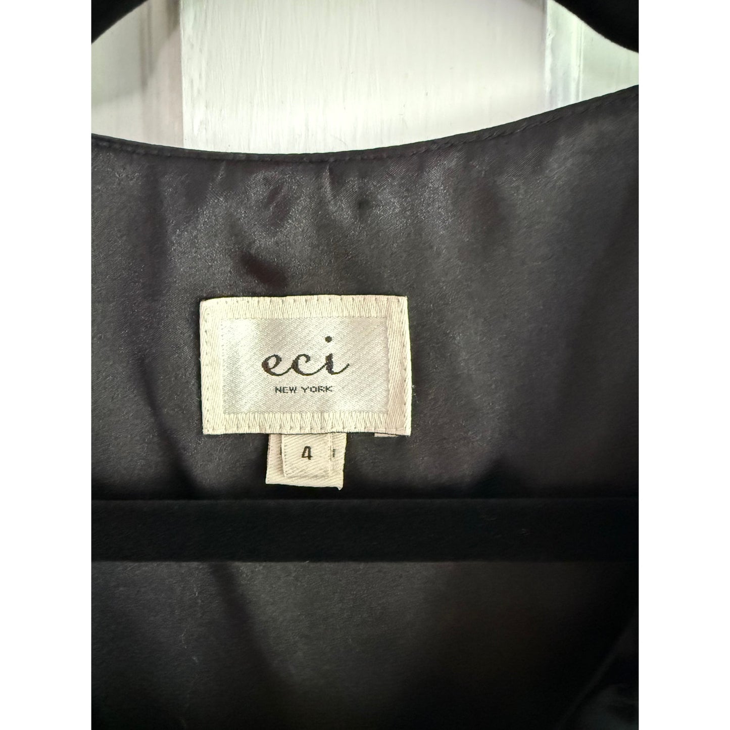 ECI New York 100% Silk Black Dress Ruffle Beaded Neckline Sleeveless EUC