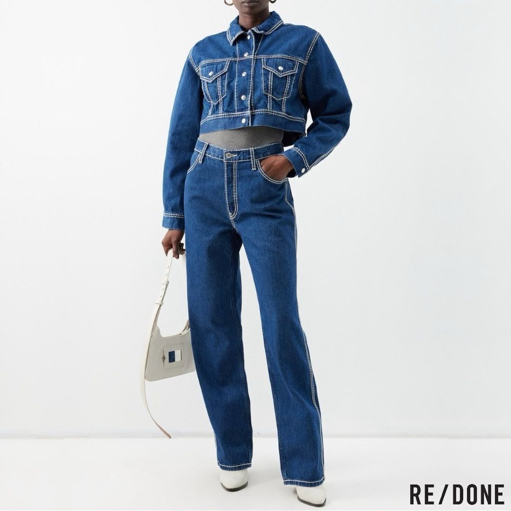 NWT RE/DONE Chunky Stitch Indigo Cropped Trucker Jacket S ✨ Street Holy Grail ✨