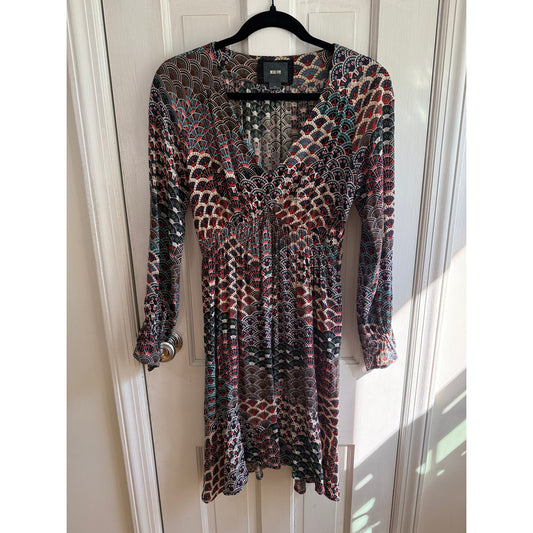 Anthropologie Maeve Monaco Empire Fan Print Long Sleeve Dress XS Oversized EUC