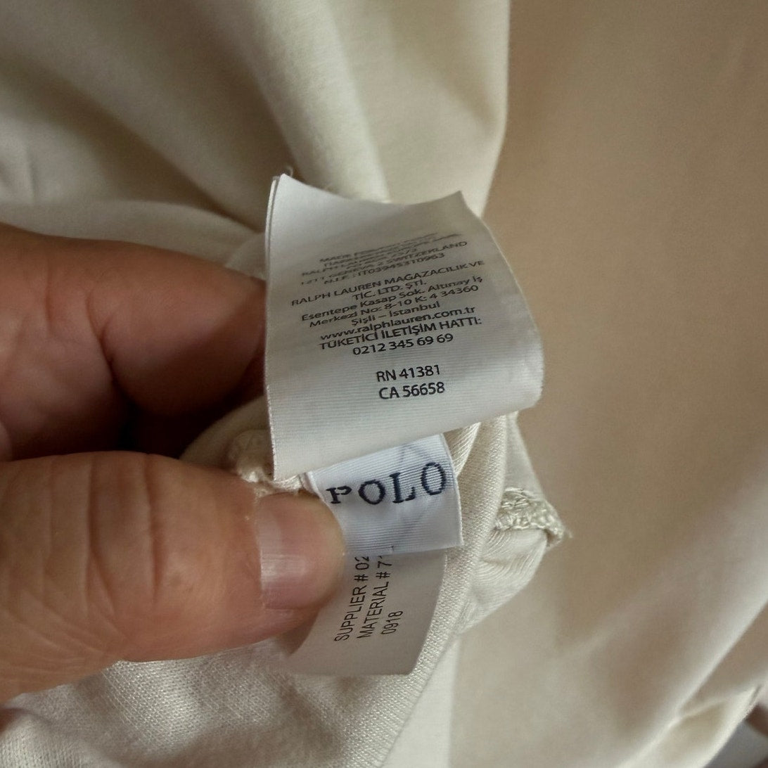 Polo Ralph Lauren Men's M Cream Long Sleeve Knit Shirt Navy Blue Pony EUC