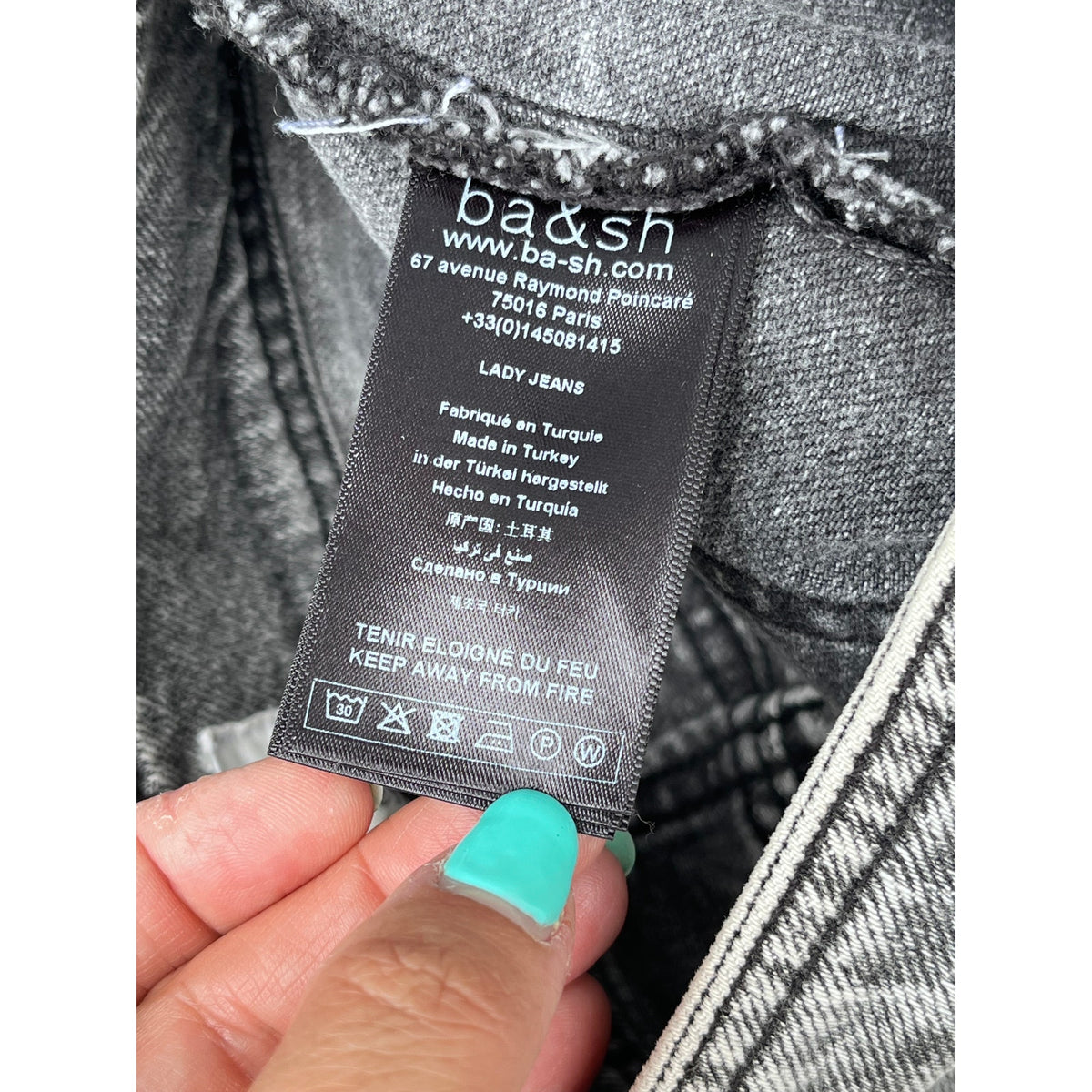 ba&sh Paris Lady Jeans High Rise Moto Acid Wash Denim Gray Noir 1 S 26 27 $265