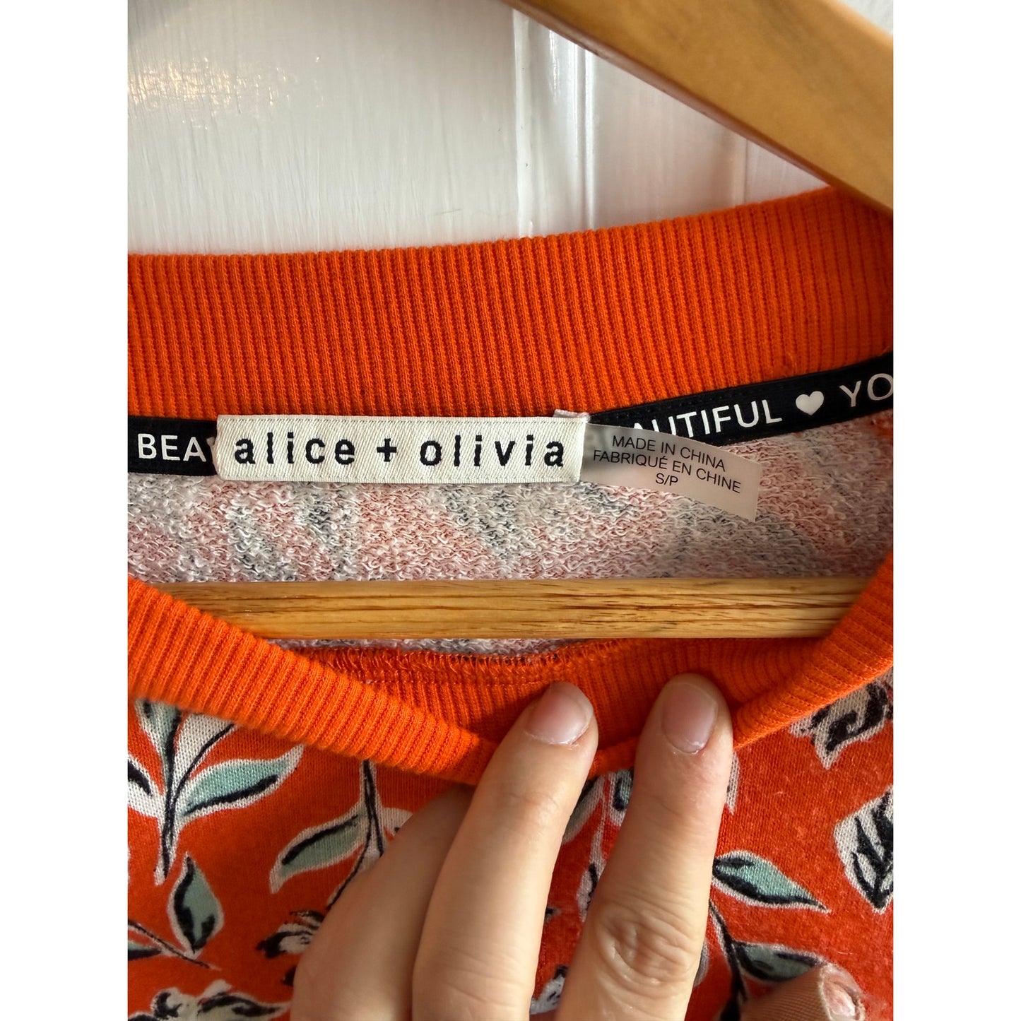 Alice + Olivia Charlotte Orange Floral Lace Up Sleeve Sweatshirt S/P - Sienna