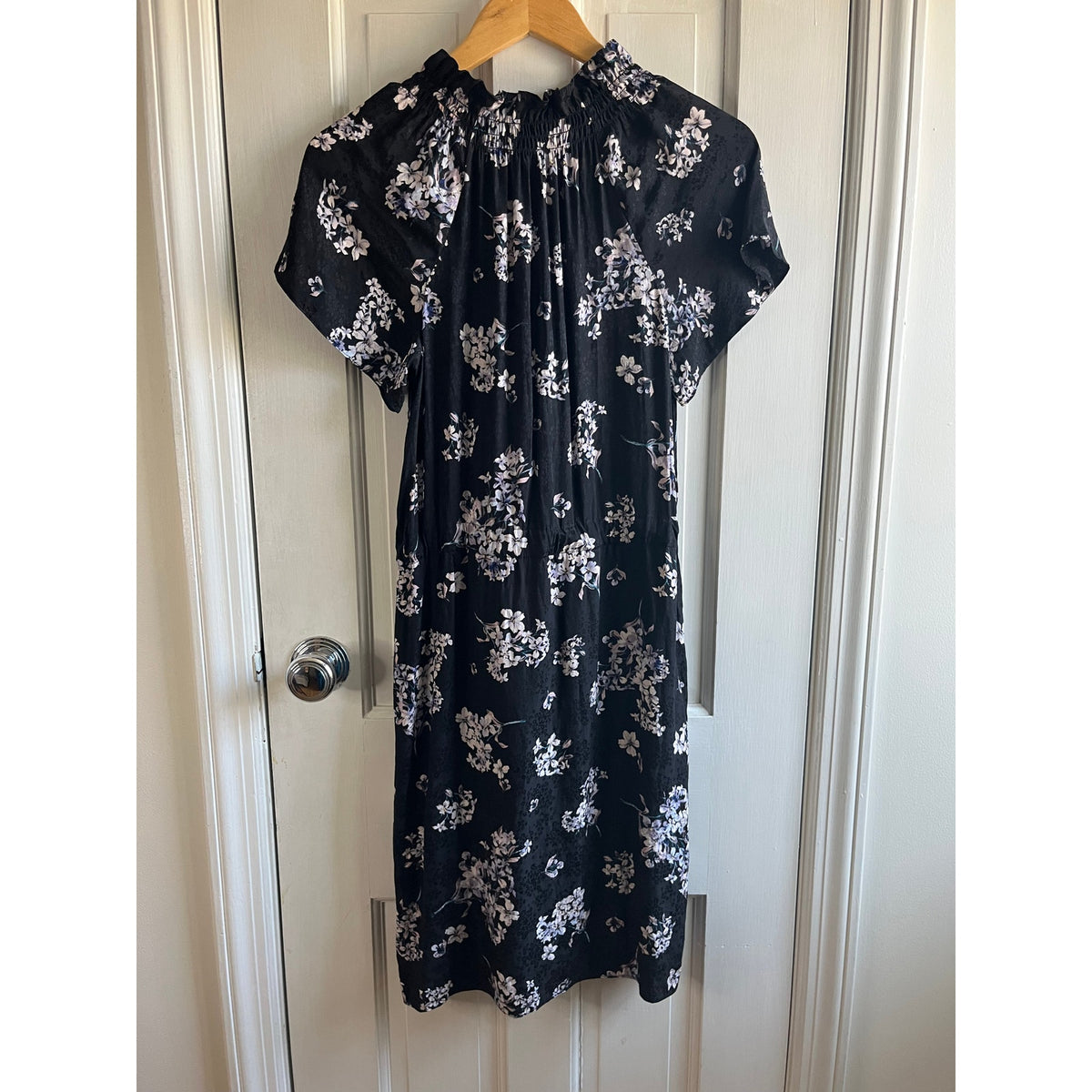 Rebecca Taylor Hydrangea Silk Mini Dress 🌸 Black Floral Ruffle Size 0