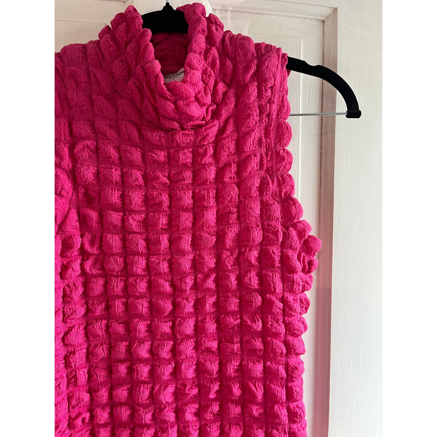 Amanda Uprichard Hot Pink Popcorn Texture Mock Neck Mini Dress S Barbiecore Y2K