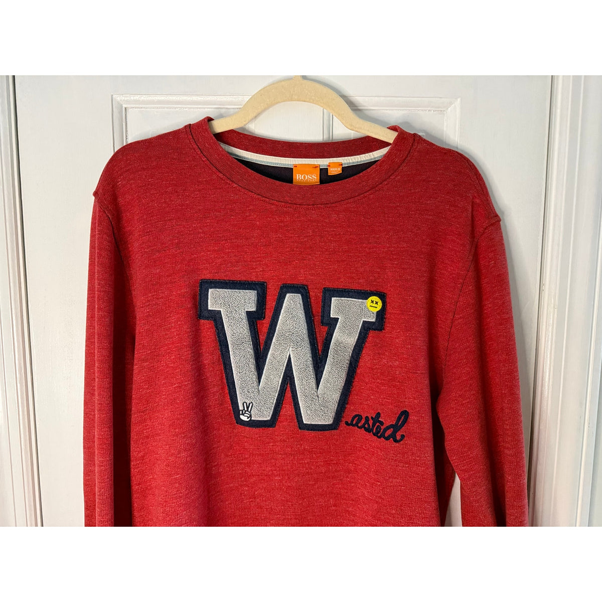 Hugo Boss Orange Varsity style "Wasted" Sweatshirt Lg Excellent Condition
