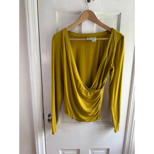 Anthropologie Saturday/Sunday Mustard Yellow Wrap Top - Long Sleeve - Small
