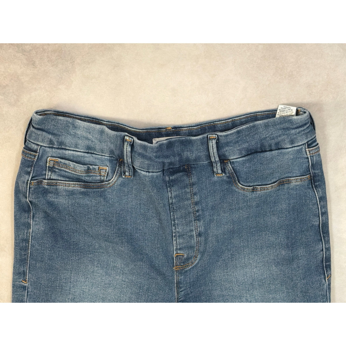 Good American Pull On Straight Jeans Womens Large Indigo Blue Stretch Denim L