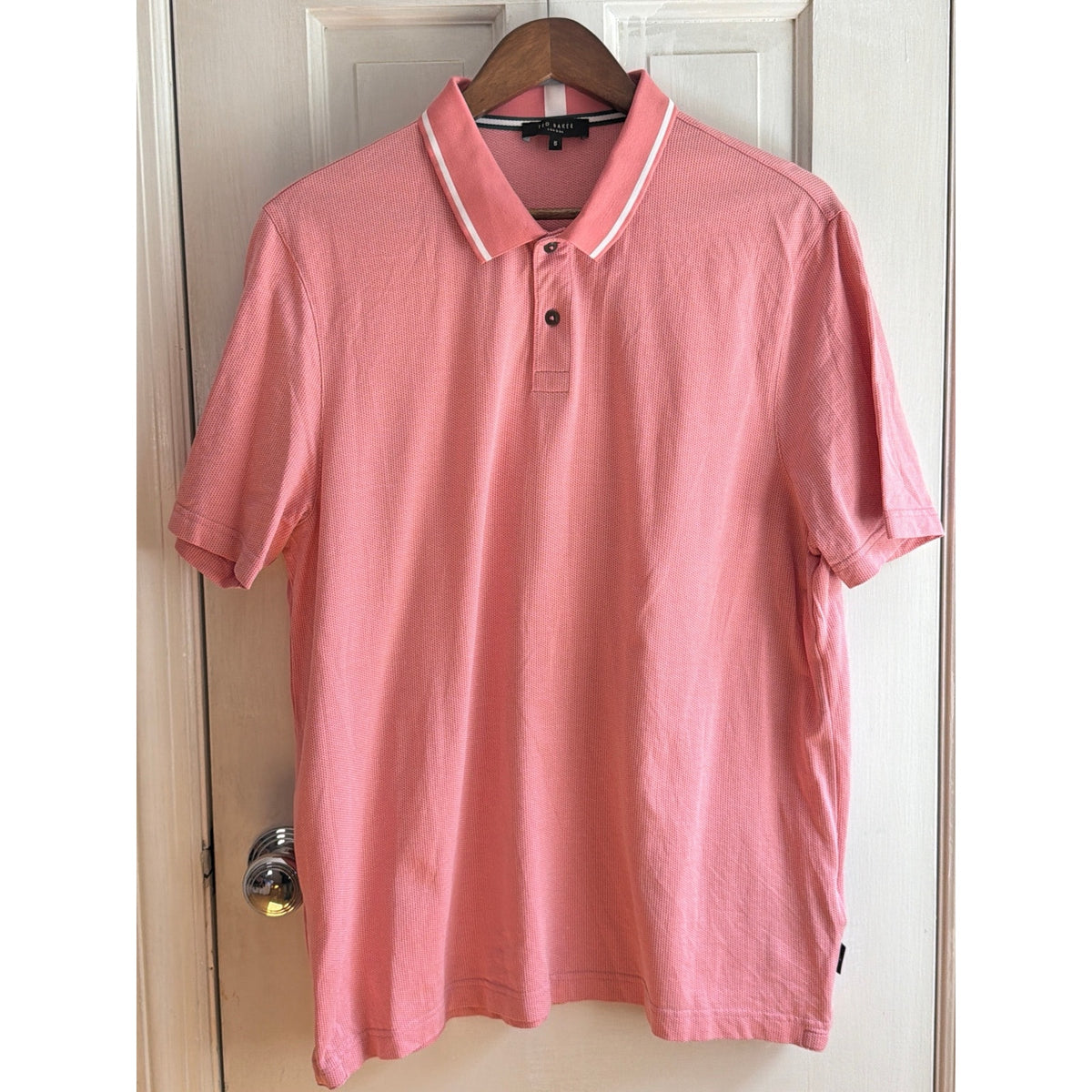 Ted Baker London Tipped Collar Short Sleeve Polo Shirt - Pink, Size 5 / XL