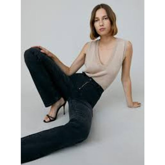 Reformation Black Peyton Zip Ultra High Rise Bootcut Jeans 25 EUC