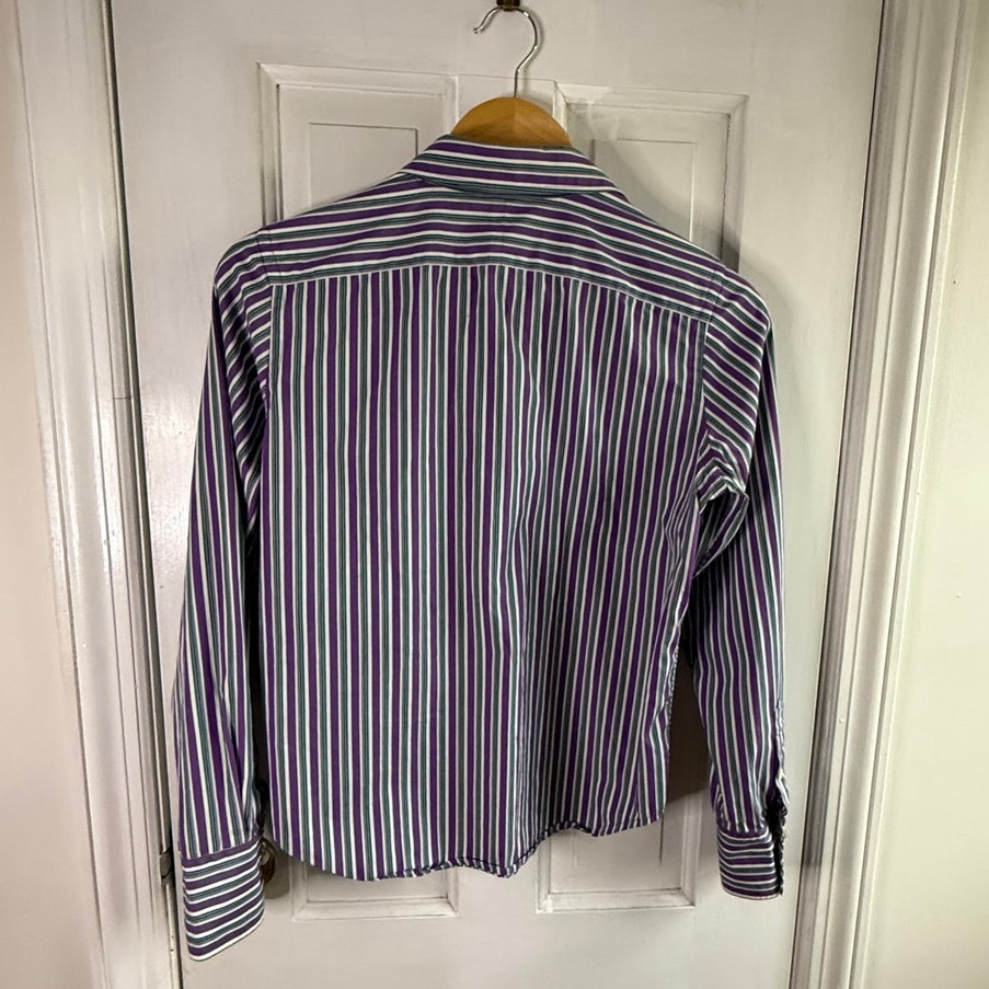 Vintage Lauren Ralph Lauren Striped Button Down Shirt Purple Green Y2K EUC