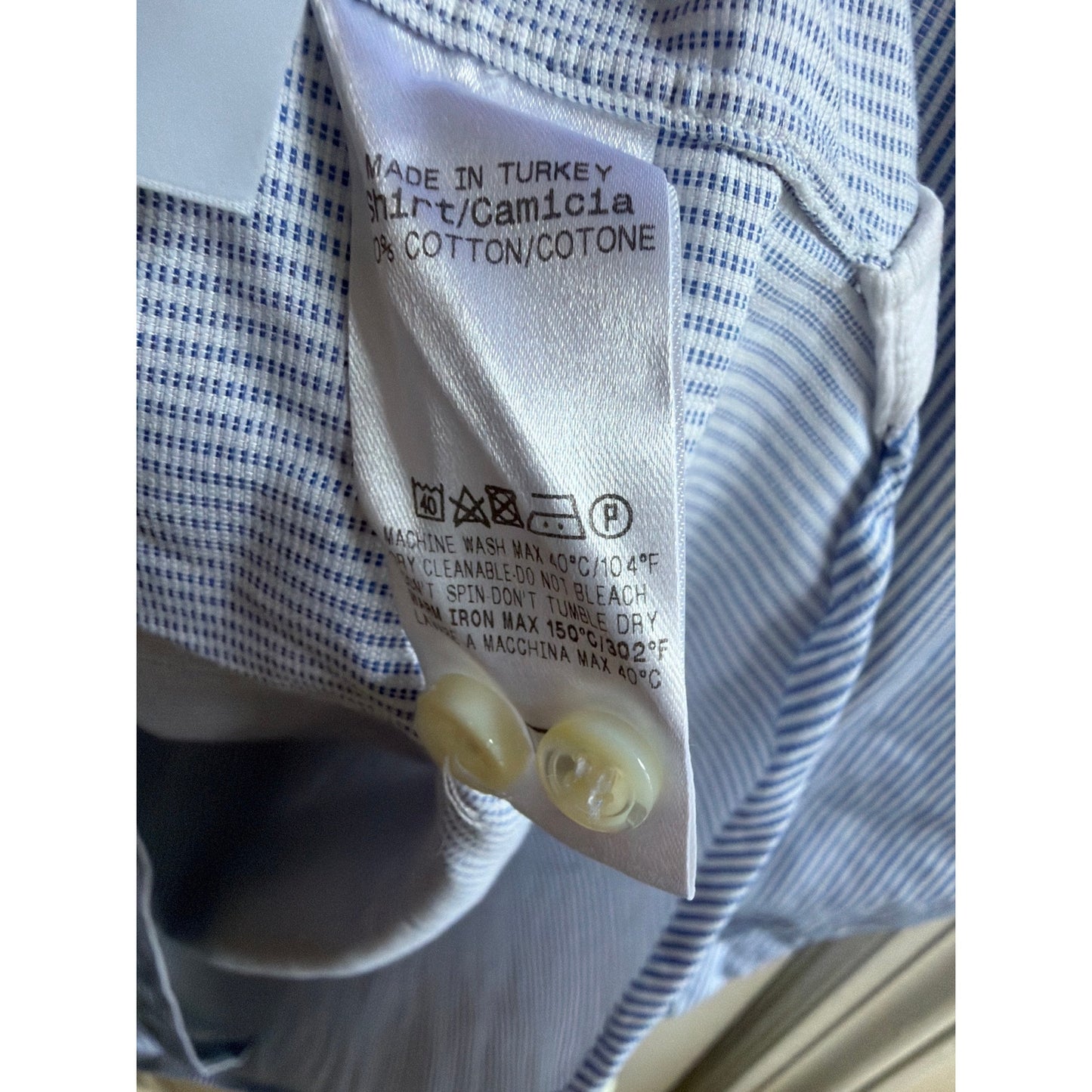 Ermenegildo Zegna Men's Size 44/17.5 Blue White Stripe Pattern Button Up