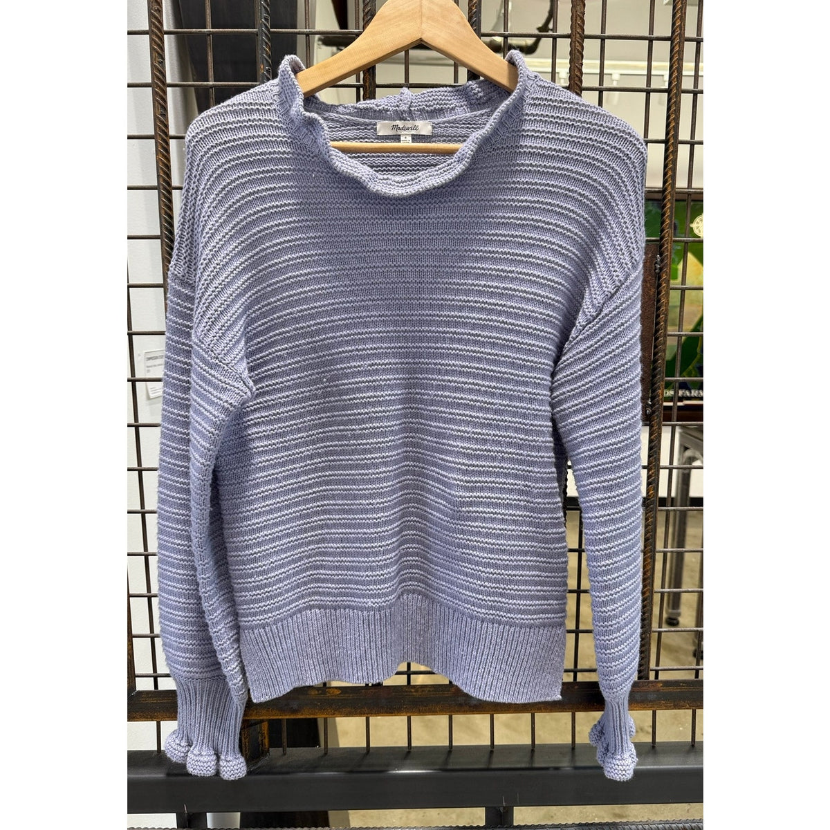 Madewell Ruffle Cuff Pullover Sweater Womens Small Lavender Purple Chunky Knit
